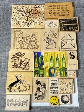 Large Lot of VTG 90s Y2K RARE Patterns Rubber Stamps 19pc Bundle New Old Stock
